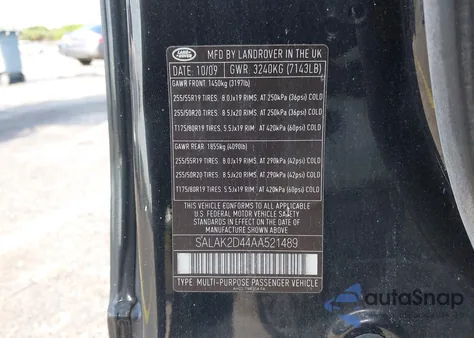 2010 Land Rover Lr4 из США, поврежденный, VIN SALAK2D44AA521489